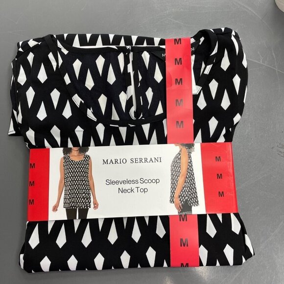 NEW Mario Serrani Women's M Sleeveless Scoop Neck Top Black & White Printed - Picture 3 of 8